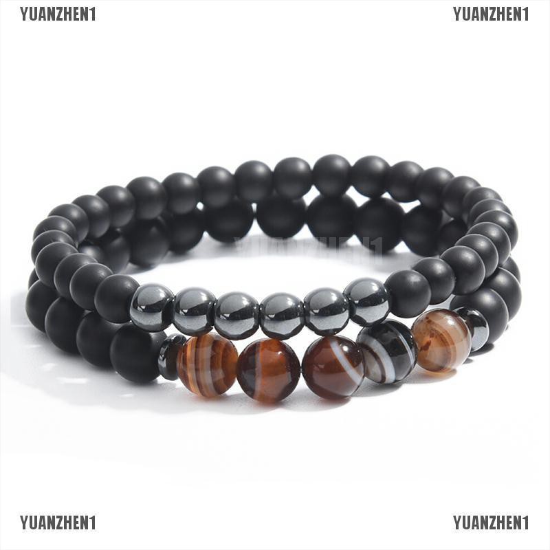 [YUANZHEN1] Set 2 Vòng Tay Chuỗi Hạt Đá Tự Nhiên Màu Đen