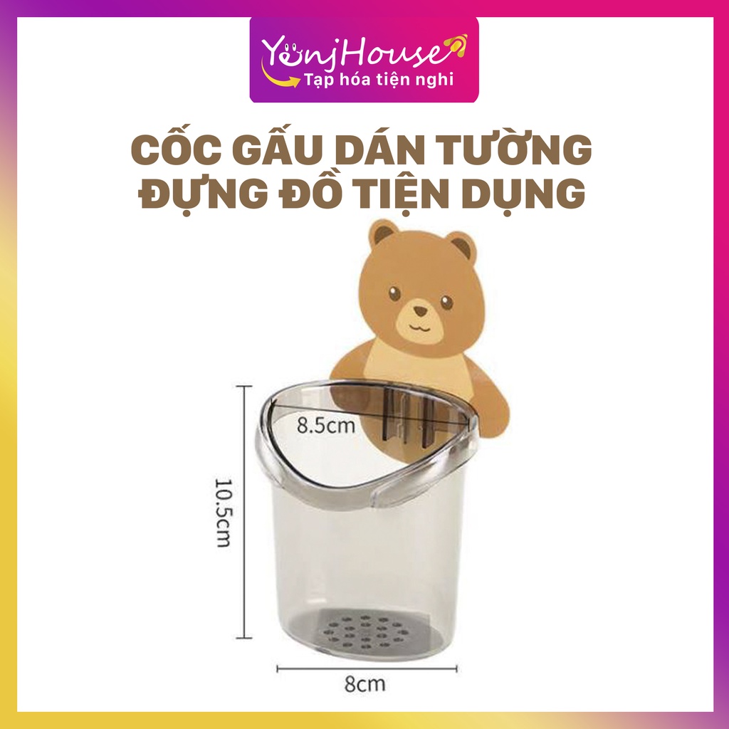 CỐC GẤU DÁN TƯỜNG ĐỰNG BÀN CHẢI ĐÁNH RĂNG, CỐC GẤU NÂU ĐỰNG KEM ĐÁNH RĂNG - YENJHOUSE