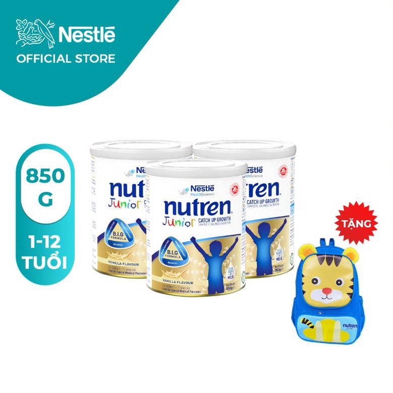Combo 3 lon sữa bột Nutren Junior Catch up growth hương vani lon 850g