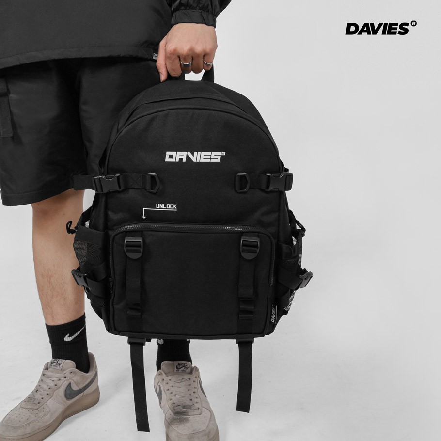 Balo đi học nam nữ màu đen Canvas Tactical Backpack local brand Davies