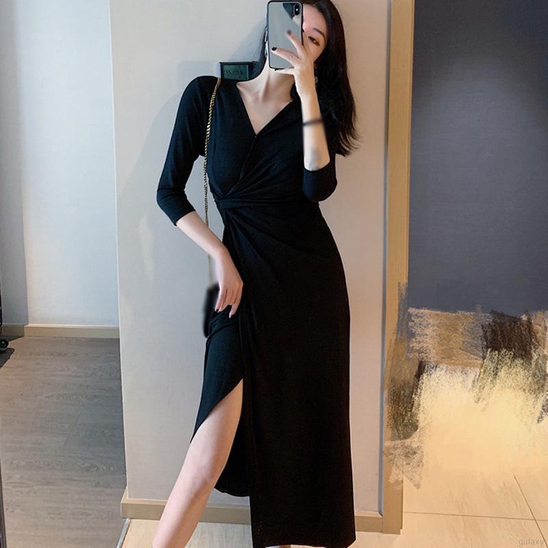 Đầm ôm Dáng Dài Xẻ Tà Phong Cách Hàn Quốc Thời Trang