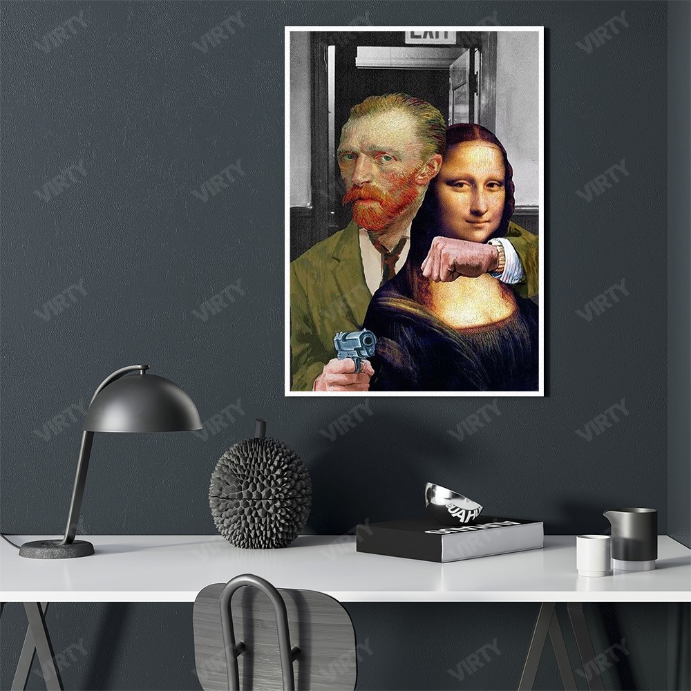 [Bùng nổ] Tranh canvas decor Van Gogh x Mona Lisa Guns Art