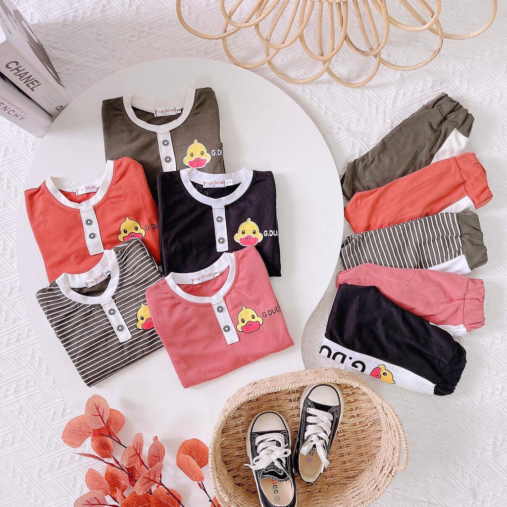 Bộ dài tay thu đông cao cấp cổ 2 khuy cho bé trai bé gái sơ sinh 5-14kg, vải cotton len xuất xịn