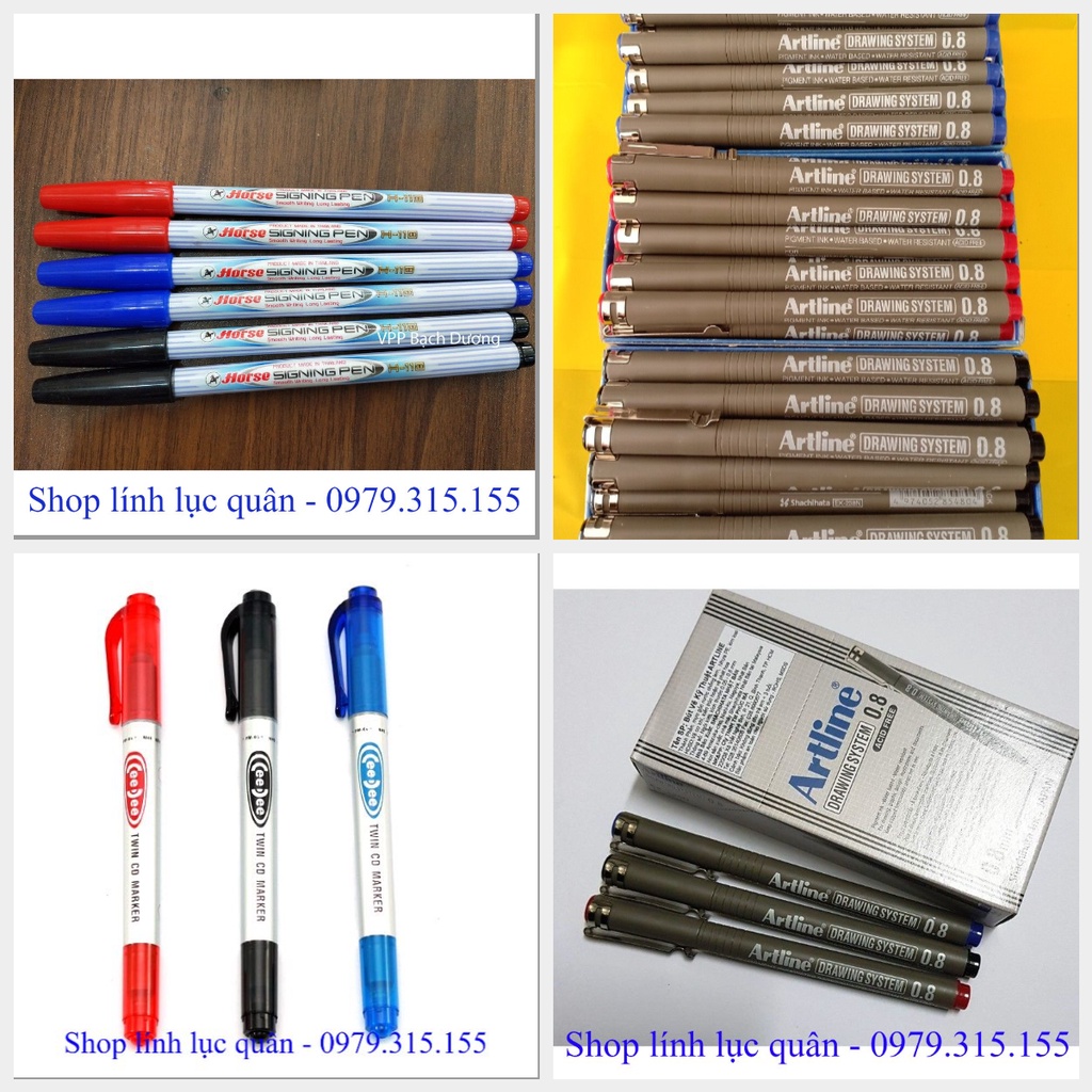 Bút vẽ tham mưu - Bút đệm màu vẽ kí hiệu xanh - đỏ - đen