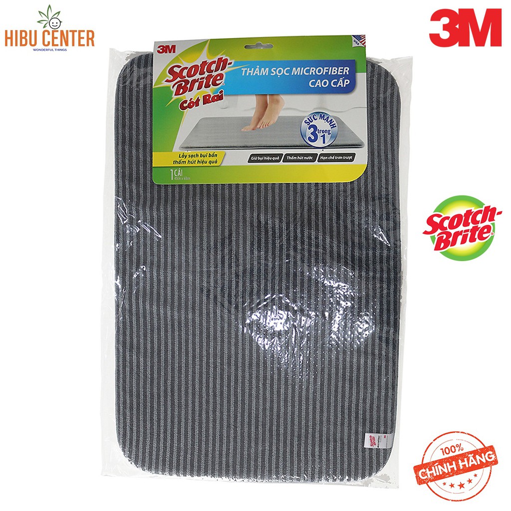 Thảm Trơn/ Sọc Microfiber Cao Cấp/ Mới Scotch-Brite 3M - 40 x 60 cm – Chống Trượt, Thấm Hút Nước, Giữ Bụi Hiệu Quả