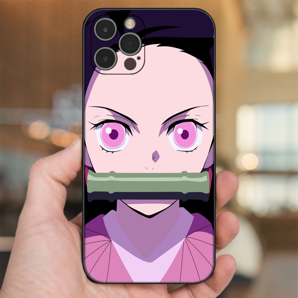 Ốp lưng iPhone 12 Pro dẻo đen cạnh vuông in hình Nezuko Kimetsu no Yaiba