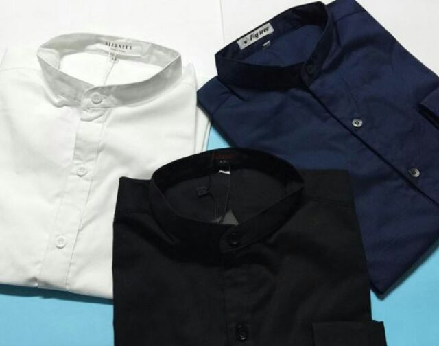 Áo đôi cổ trụ màu đen model