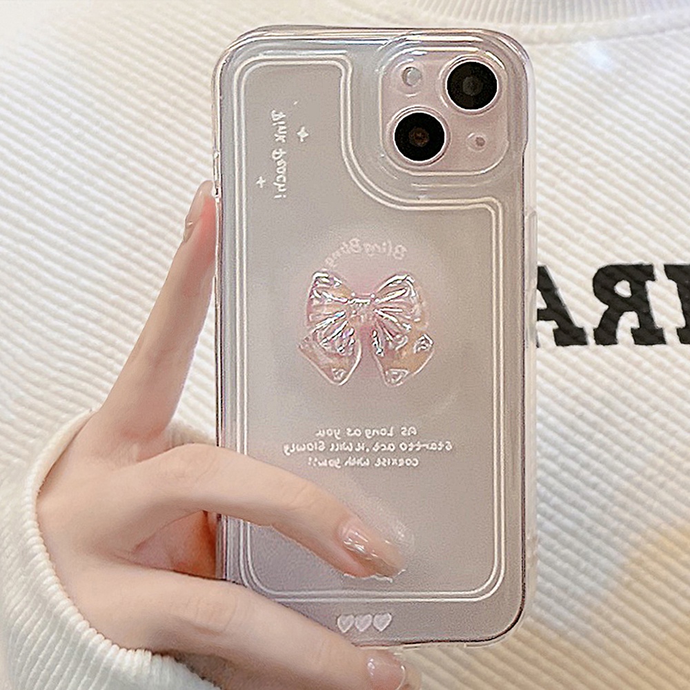 Ốp Điện Thoại acrylic Mềm Chống Sốc Đính Nơ Dễ Thương Cho iPhone 11 12 13 Pro max mini XS max xr 7 8 se2020 plus
