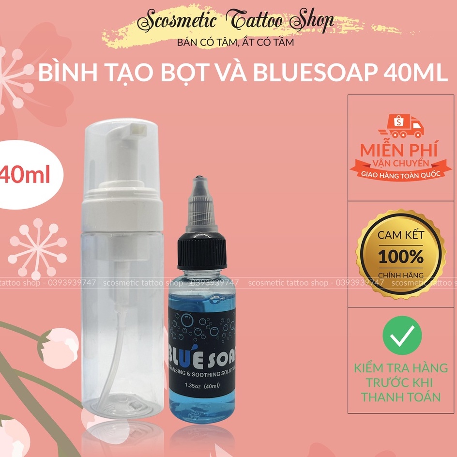Chai bình tạo bọt,Nước rửa vệ sinh Blue soap 30ml lau chùi mực trước và sau xăm