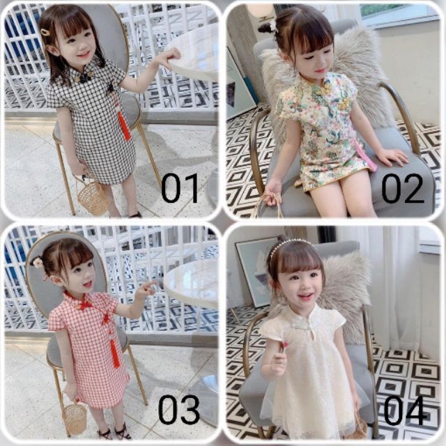 Váy Đầm Sườn Xám Cho Bé Gái