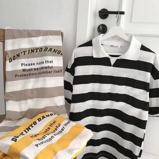 ÁO THUN NAM NỮ TAY LỠ CỔ BẺ UZZLANG KẺ SỌC NGANG FROM RỘNG HÀNG CAO CẤP