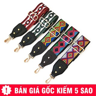 Dây Đeo Túi Xách Thổ Cẩm Đầu Da Đen