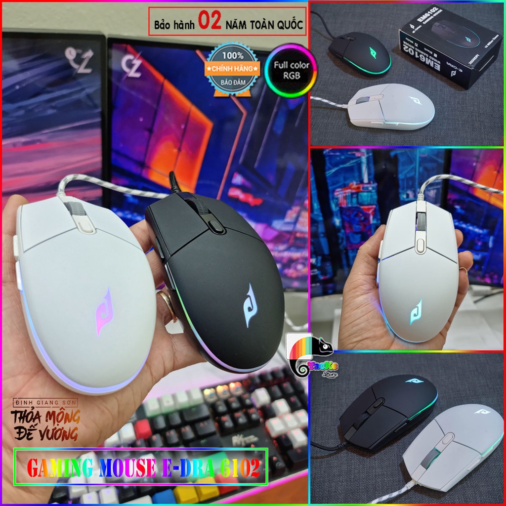 Chuột chơi game E-Dra EM6102 Ver 2, Led RGB Chính hãng, BH 24 Tháng Toàn Quốc - Gaming Mouse Edra 6102 RGB Led