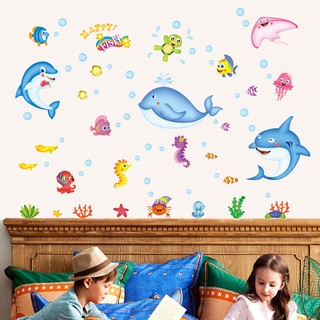 decal dán tường cá xanh