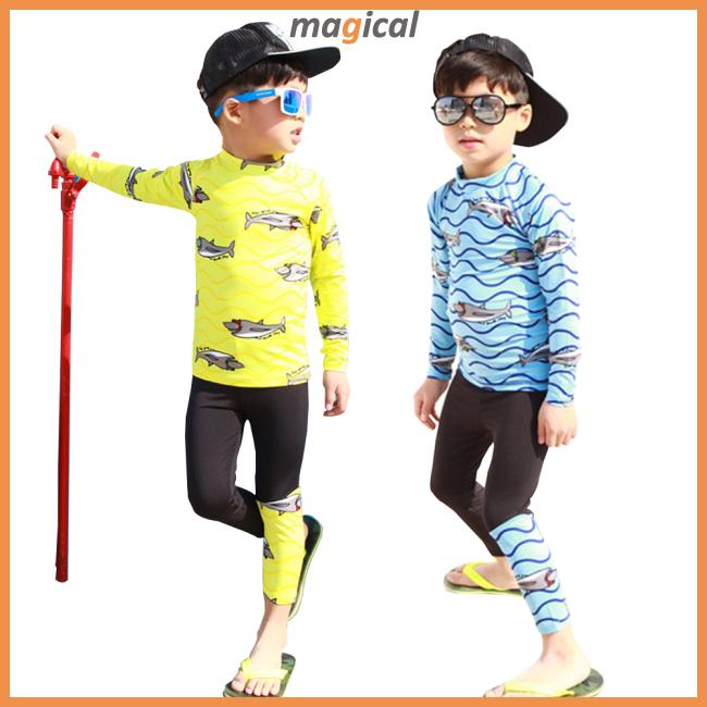 Set áo bơi tay dài & quần dài sọc ngang cho bé trai