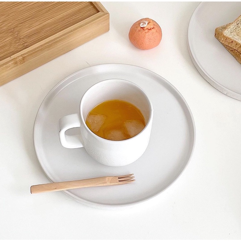 Đĩa phẳng trơn viền cao Basic phong cách Hàn Quốc Bonmi, đĩa trơn đơn giản decor, đĩa đựng bánh cafe nhà hàng