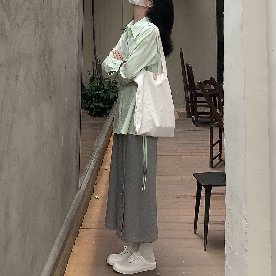 Chân Váy Dài Lưng Cao Màu Xám Thiết Kế Xẻ Tà Thời Trang Cho Nữ