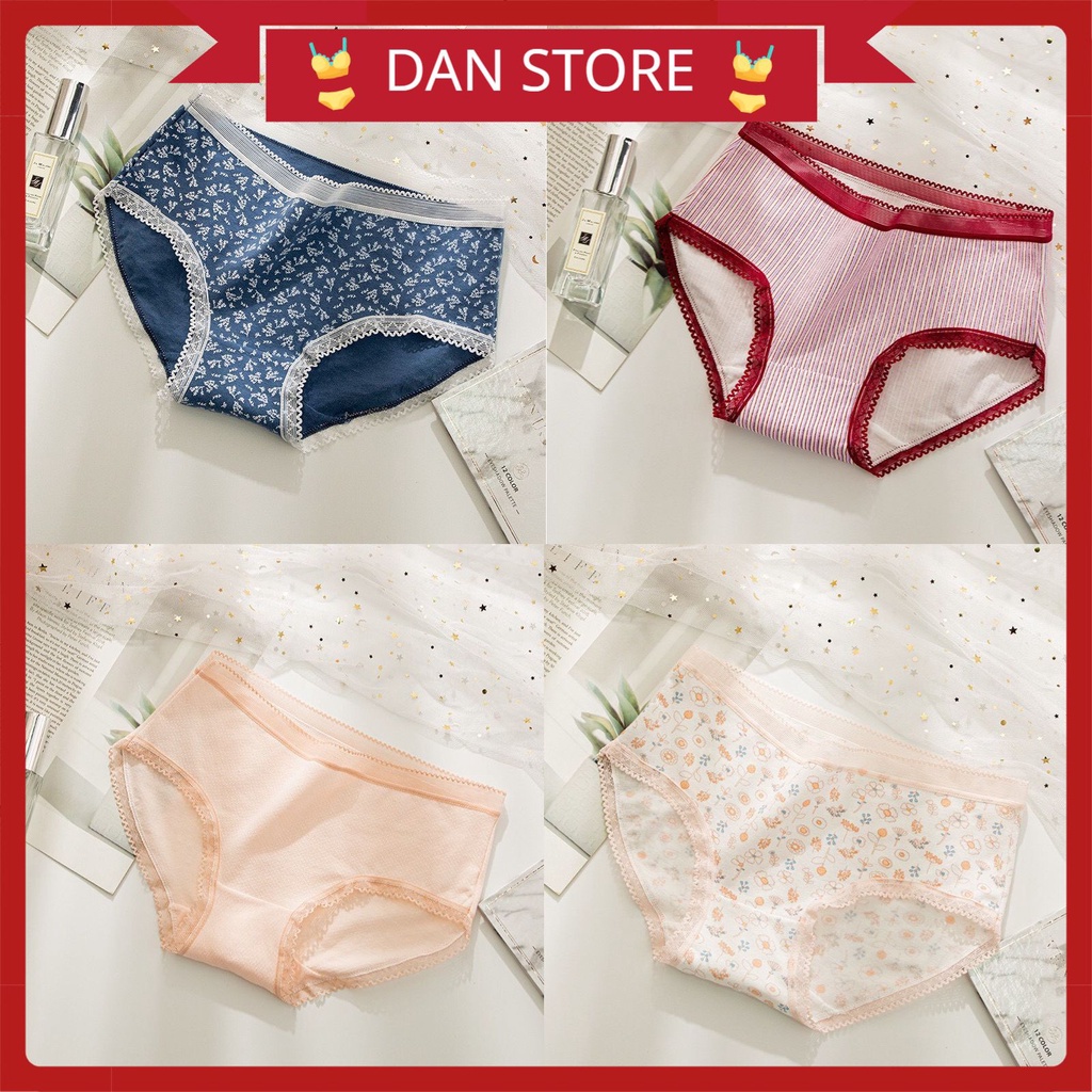 Quần Lót Nữ - Quần lót Nữ Cotton cao cấp mềm mịn viền ren thiết kế họa tiết DAN STORE MÃ 0742