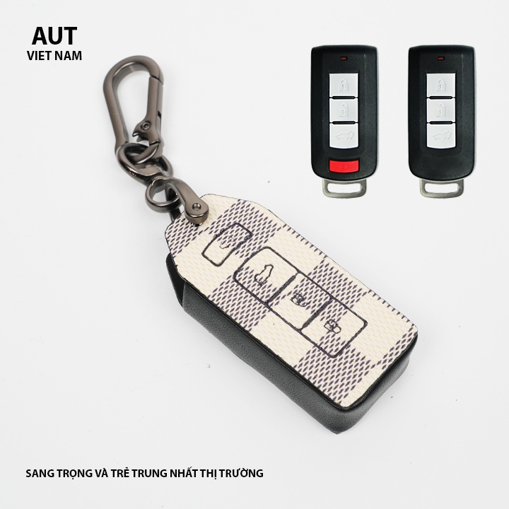 Bao da chìa khóa Mitsubishi  da Canvas L V xẻ túi cao cấp