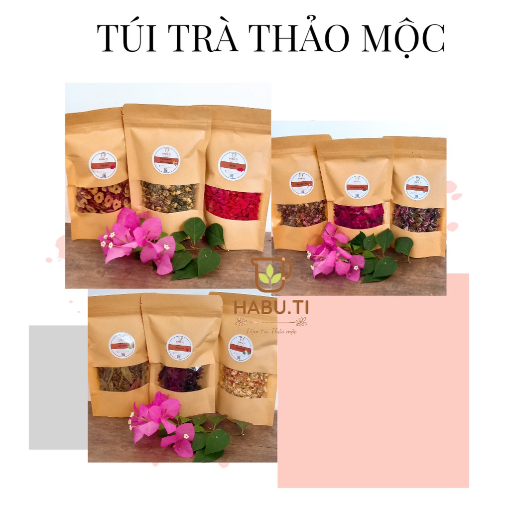 Trà thảo mộc HABUTI - Táo đỏ, kỷ tử, hoa hồng cánh + nụ, atiso đỏ, cỏ ngọt, hoa đào nụ, nụ hoa cúc, hoa nhài