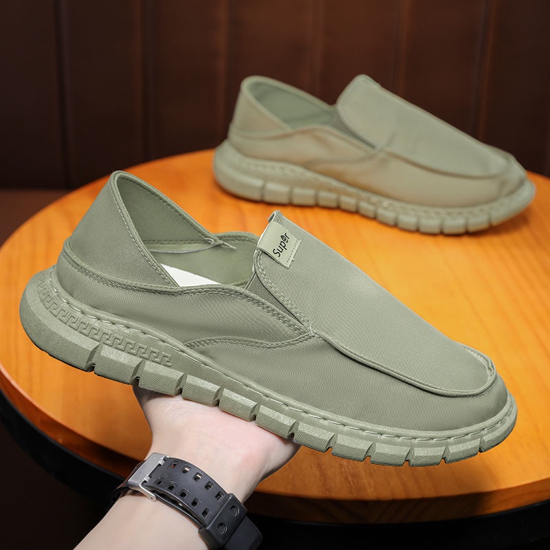 Giày Lười Vải Canvas Mũi Tròn Đế Bằng Màu Trơn Thời Trang Xuân Thu 2022 Mới Cho Nam
