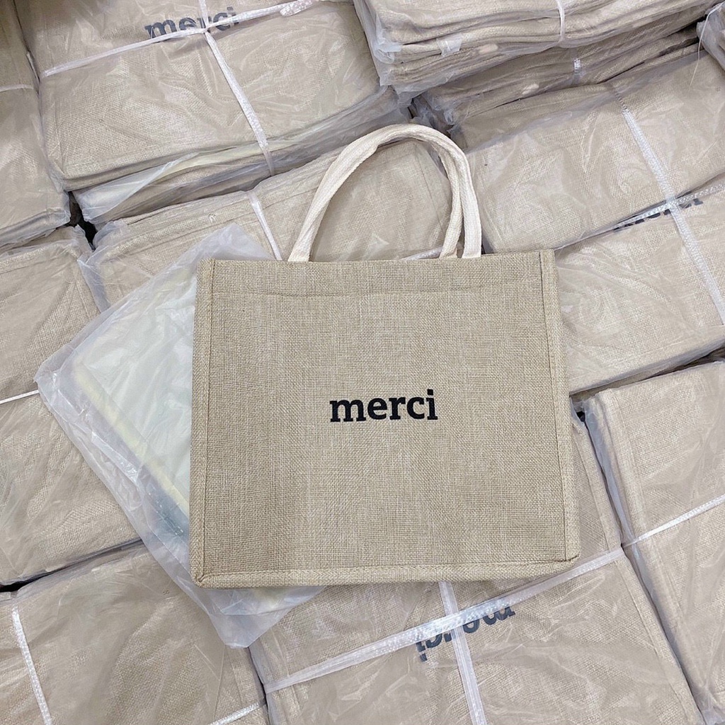 Túi Cói Loại 1 Size To Vintage, Túi Merci Đeo Vai, Đeo Chéo Đi Biển Màu Nâu Trơn