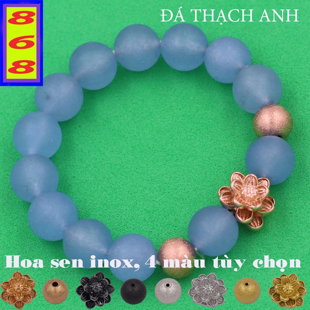 Vòng Tay Màu Xanh Biển Mờ 8 ly, 10 ly, 12 ly, 14 ly Mix Hoa Sen Inox VTAXBMHSVHHB12 - Phong Thủy 868