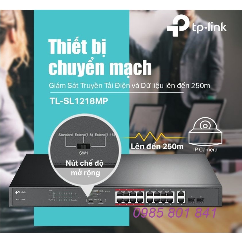 Thiết bị chia mạng PoE 18 cổng Gigabit Rackmount với 16 PoE + TL-SG1218MP TL-SL1218MP. Hàng chính hãng TP-LINK