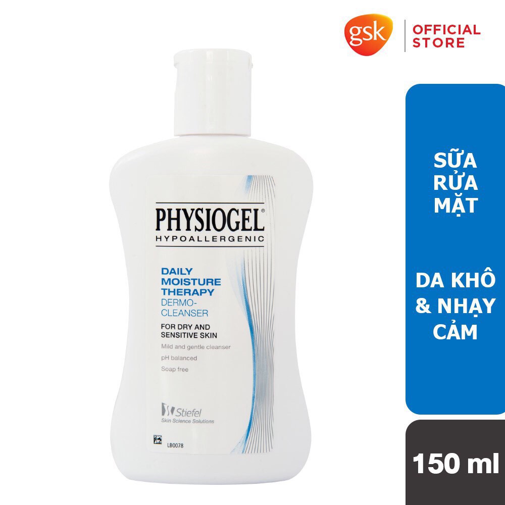 SỮA RỬA MẶT  PHYSIOGEL DAILY MOISTURE THERAPY DERMO_CLEANSER DÀNH CHO DA KHÔ VÀ DA NHẠY CẢM 150ML