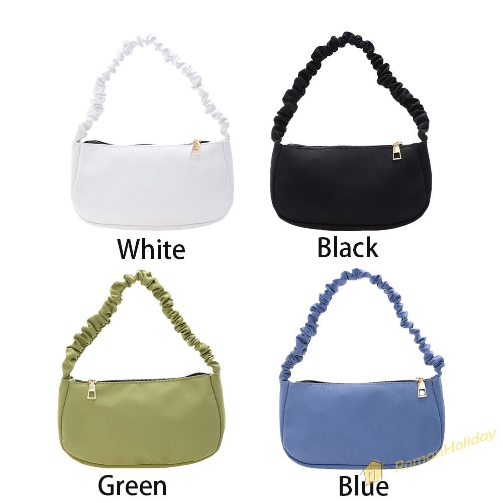 【On Sale】Vintage Women Pure Color Pleated Shoulder Bag Casual Small Handbag Purse