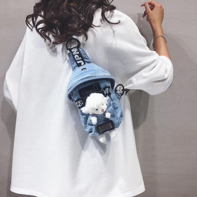 Túi Đeo Chéo Ngực Vải Denim Họa Tiết Gấu Hoạt Hình Kiểu Nhật Bản Thời Trang 2023 Cho Nữ