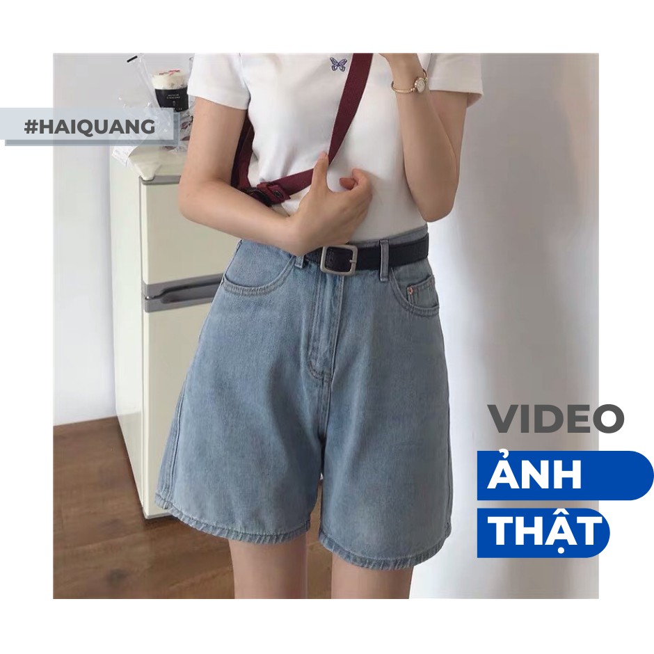 QUẦN SHORT JEANS NỮ HAIQUANG CAO CẤP CẠP CAO ỐNG RỘNG MÀU XANH NHẠT