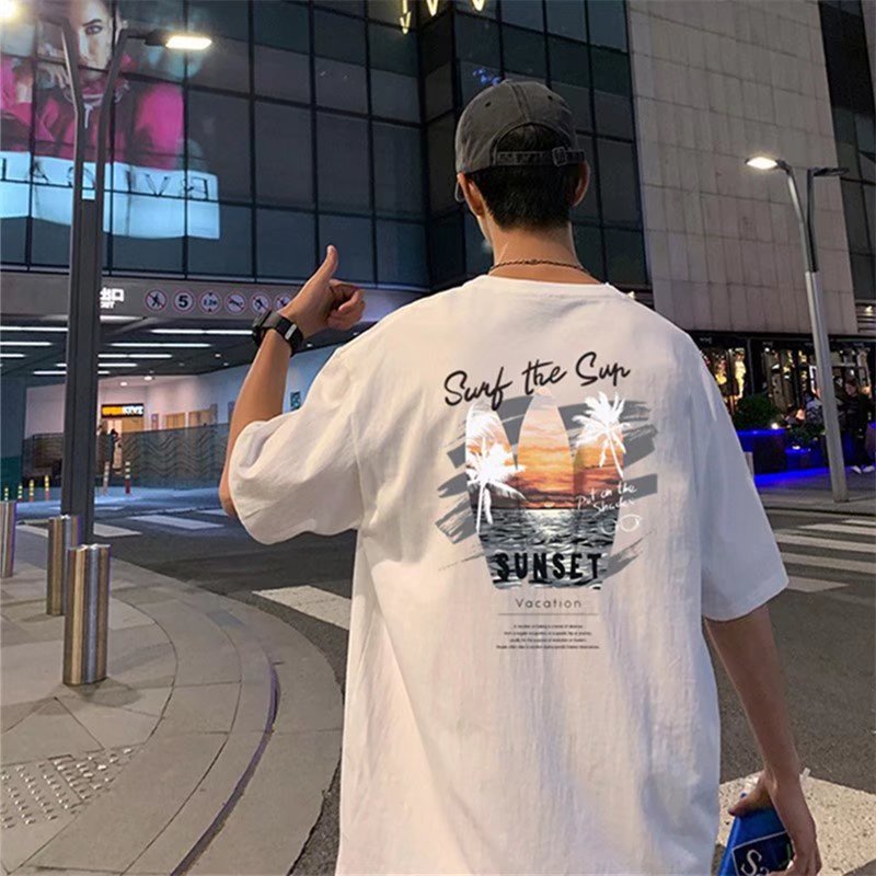 Áo Thun Tay Ngắn Cổ Tròn In Chữ Size M-5XL Phong Cách Hàn Quốc Thời Trang Cho Nam