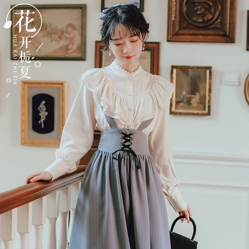 Bộ Áo Sơ Mi Phối Ren Phong Cách Pháp Cổ Điển Thời Trang Cho Nữ