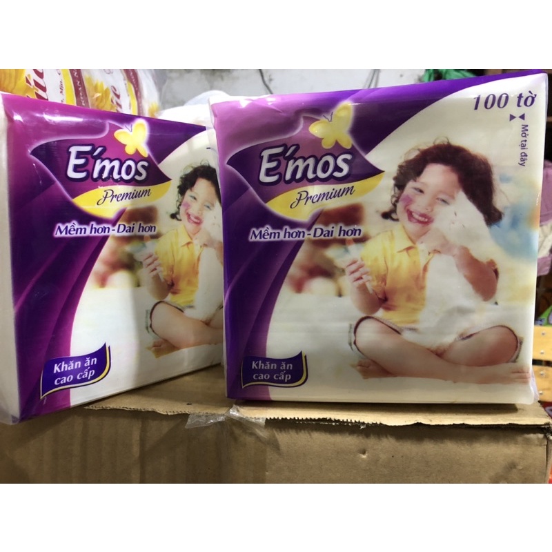 Khăn giấy vuông E’mos - 1 bịch 100 tờ
