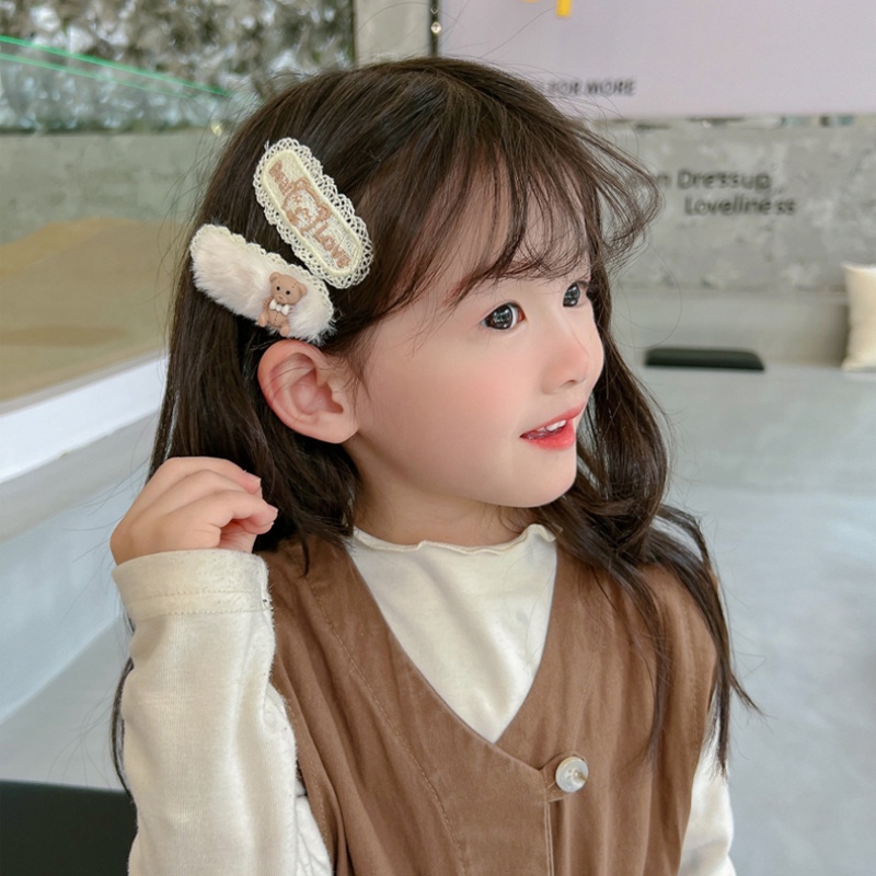 Bộ Kẹp Tóc Lông Xù Kiểu Hoạt Hình Đáng Yêu Cho Bé Gái