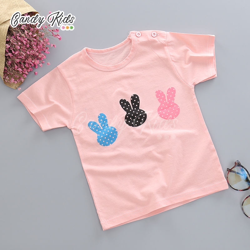 Áo Thun Cotton Tay Ngắn In Họa Tiết Hoạt Hình Xinh Xắn Cho Bé 0-8 Tuổi