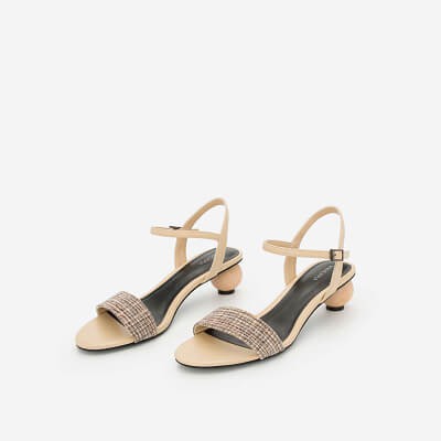 MỚI VỀ Vascara Giày Sandal Gót Hình Học Phối Vải Tweed - SDN 0635 - Màu Be