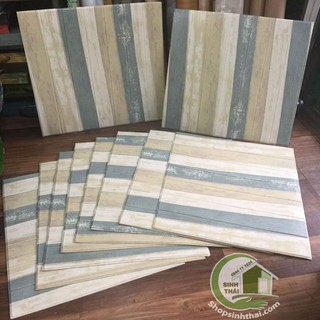 Xốp dán tường giả gỗ cổ màu trắng xanh