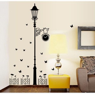Decal dán tường phòng khách tranh 3D Hình Cột đèn màu đen - trang trí dễ dàng trong vòng 5 phút