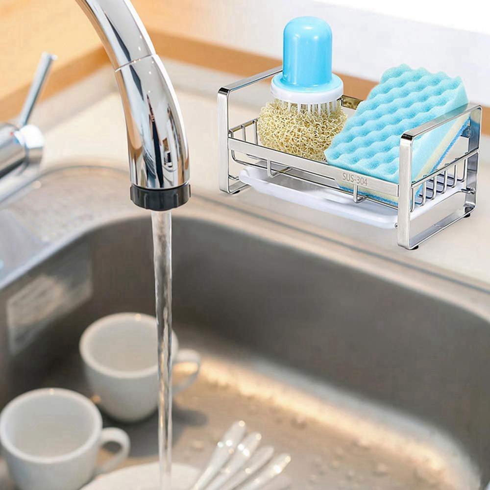 Giá Đỡ Xà Phòng Tự Dính Có Khay Đựng Mút Rửa Chén Tiện Dụng