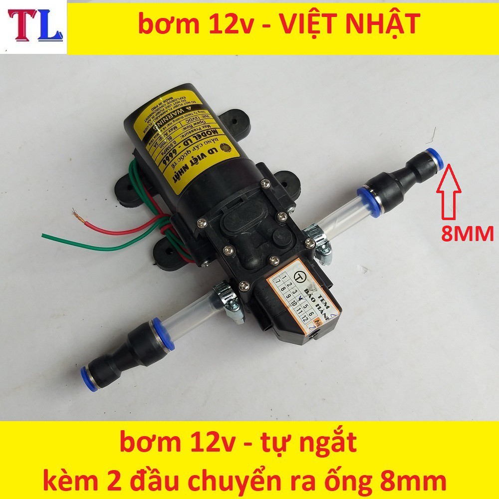 Máy bơm tăng áp mini 12v + (2 nối nhanh ra ống 8mm)