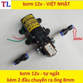 máy bơm nước mini 12v áp lực cao - máy bơm phun sương (bơm tăng áp mini 12v+chuyển ống 8mm)