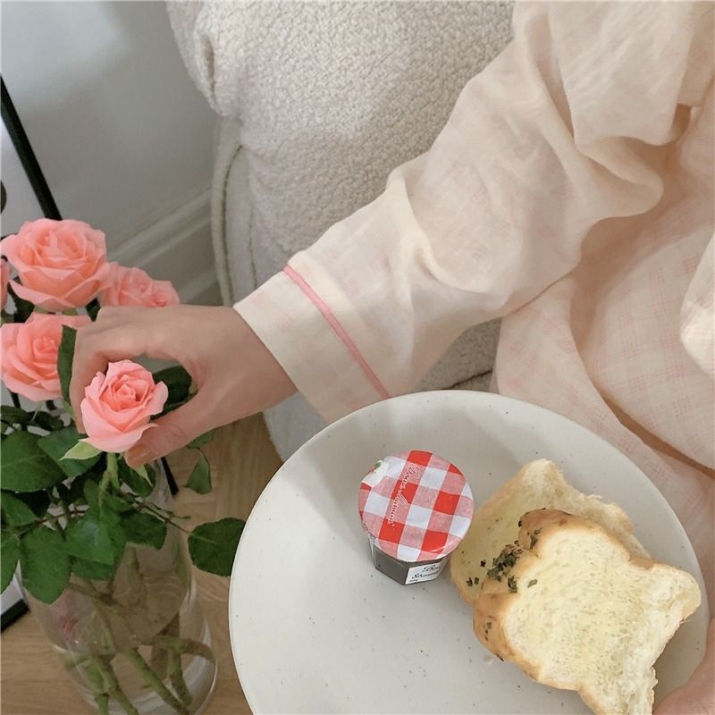 Bộ Ngủ / Mặc Nhà Pyjama Caro Dài Chất Muslin Kèm Ảnh Thật