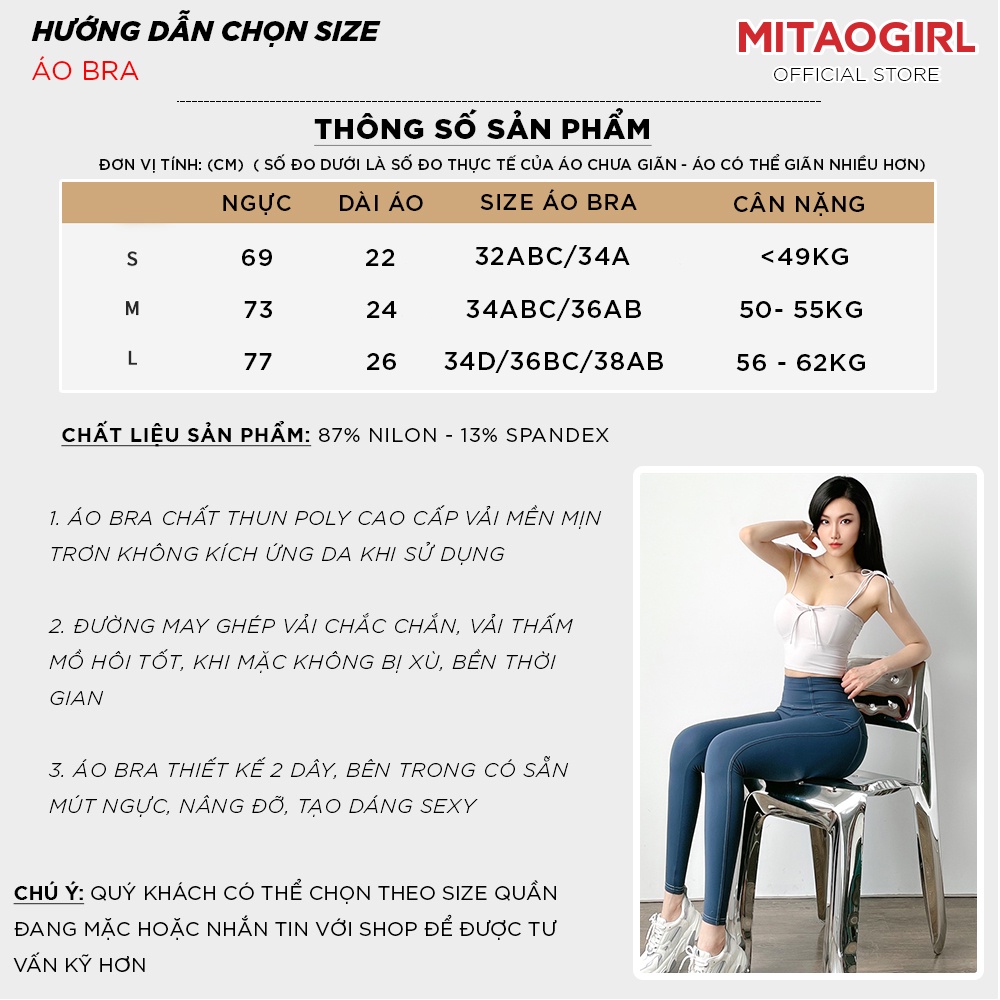 Áo bra tập gym yoga nữ MITAOGIRL dáng 2 dây thể thao chất liệu thun poly nâng đỡ ngực cao cấp