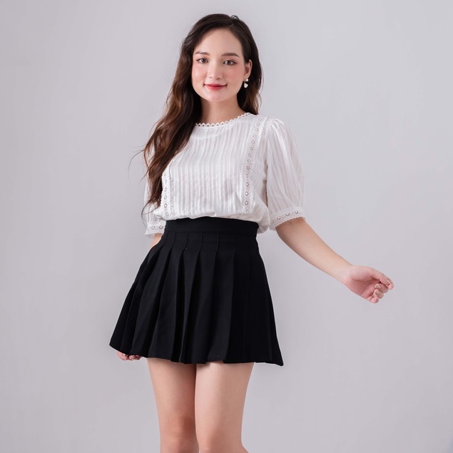 Áo sơ mi nữ trắng cộc tay ren hạt - Áo công sở nữ Zuca Shop