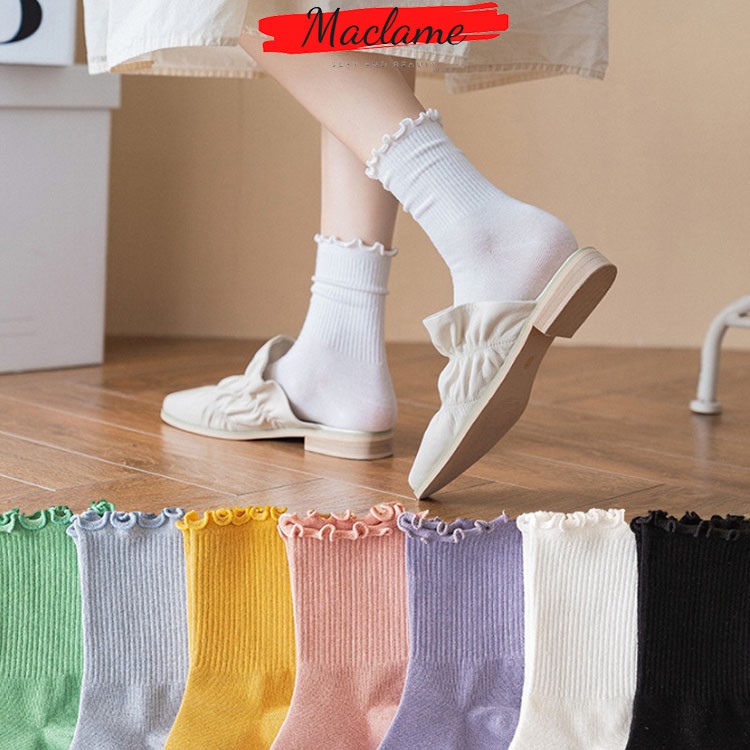 Tất Vintage Cổ Sóng Gân Các Màu Tất Trơn Đơn Giản Nam Nữ Hàn Quốc Ulzzang