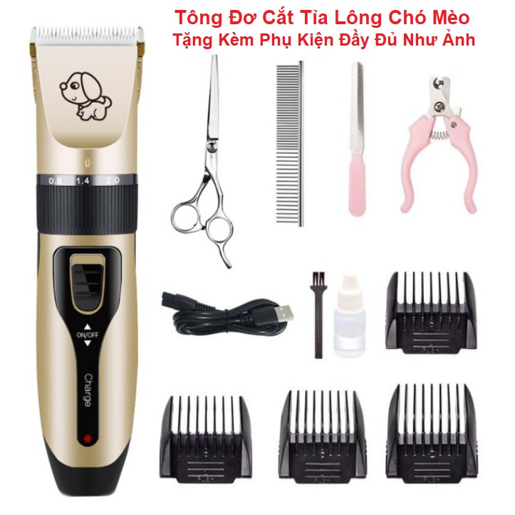 Bộ Tông Đơ Cắt Tỉa Lông Chó Mèo - Sạc Pin Tiện Dụng- Tặng Kèm Bộ Phụ Kiện Lược, Kéo Cắt Tỉa, Kìm Bấm, Giũa Móng Thú Cưng