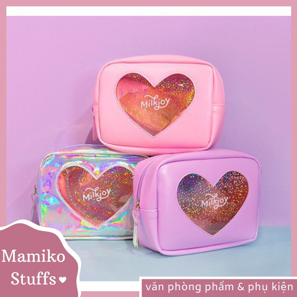 TÚI MAKEUP HEART BENTOY DA PU TRONG SUỐT