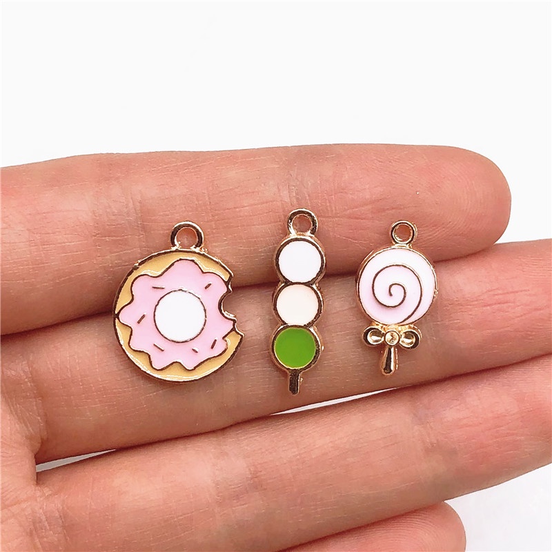 Bộ 4 Mặt Dây Chuyền Hình Bánh Donut Tráng Men DIY